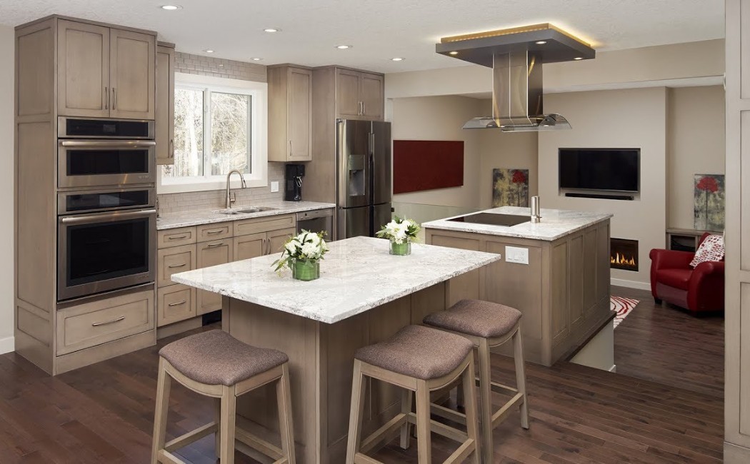 Side-by-side comparison of an outdated kitchen before and after a luxury modern kitchen renovation.